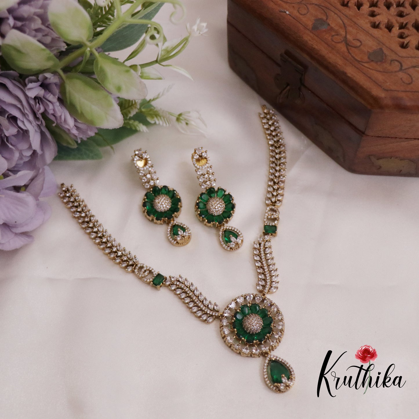 Beautiful AD Victorian Necklace with Floral Pendant Drop NC2333 (Available in 5 Colours)