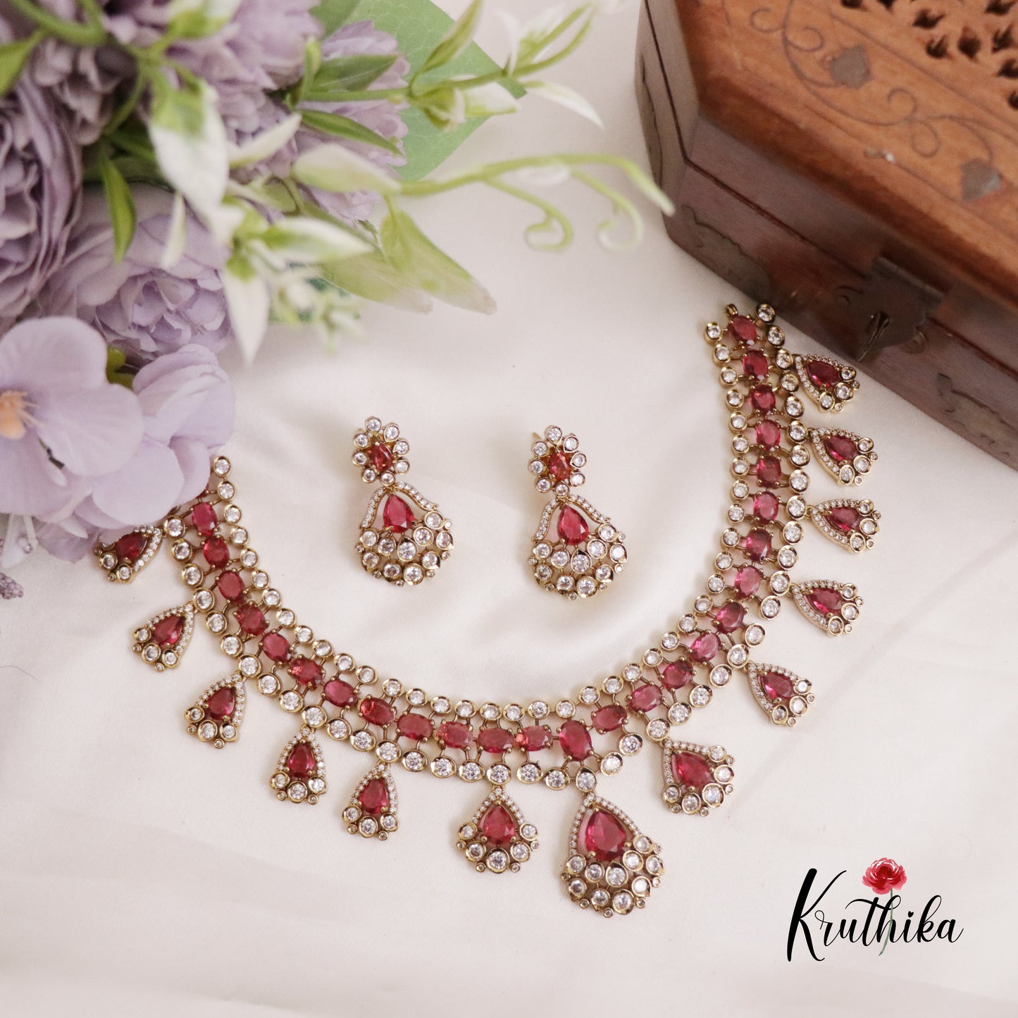 Gorgeous AD Victorian Necklace with Teardrop Pendant Drop NC2279 (Available in 4 Colors)