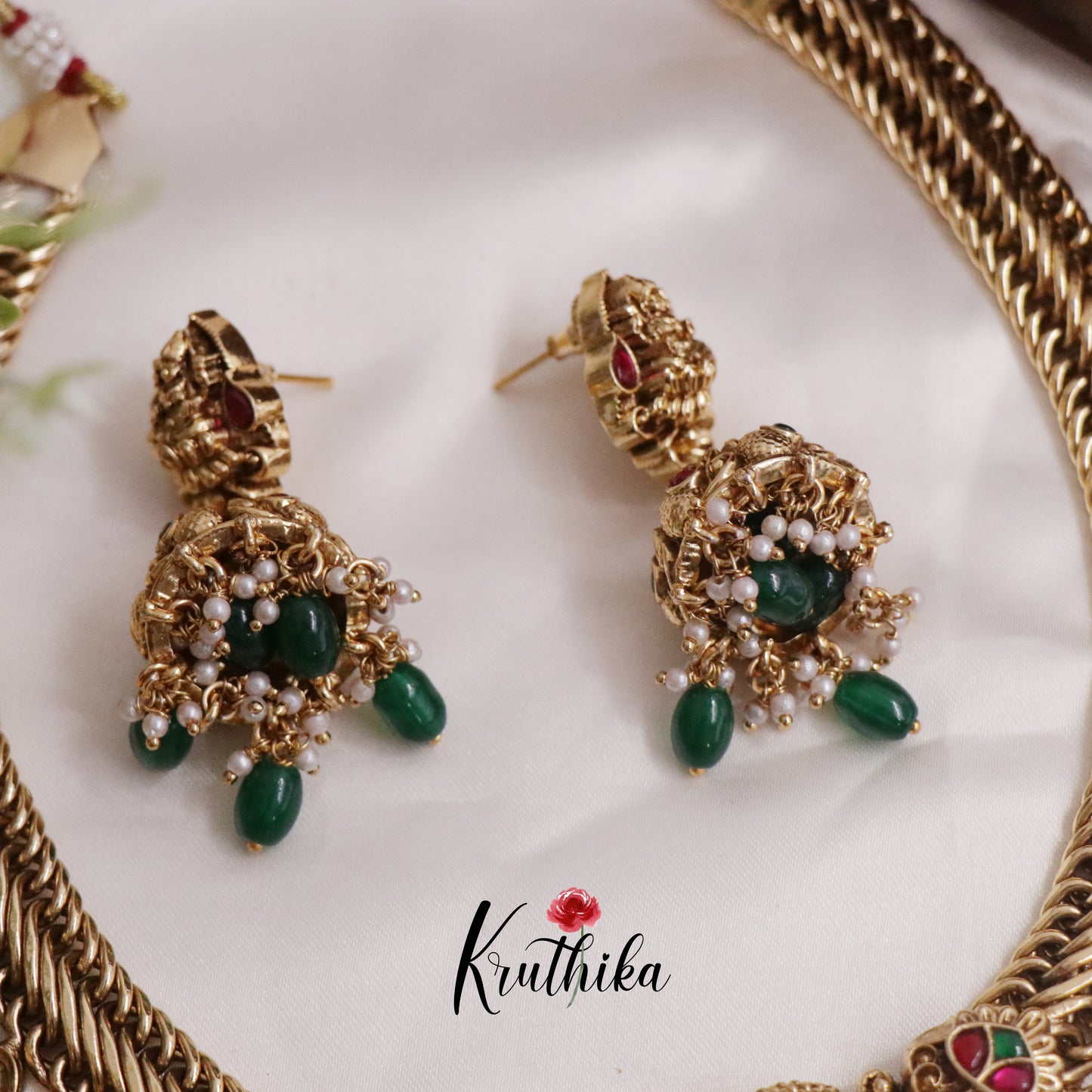 Royal Antique Jadau Lakshmi Pendant and Peacock Necklace NC2231 (Available in 3 Colours)