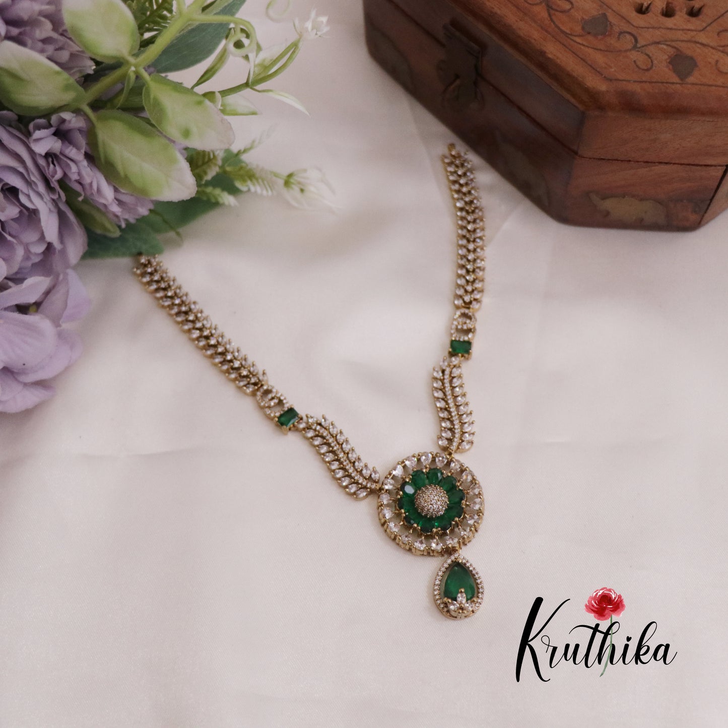 Beautiful AD Victorian Necklace with Floral Pendant Drop NC2333 (Available in 5 Colours)
