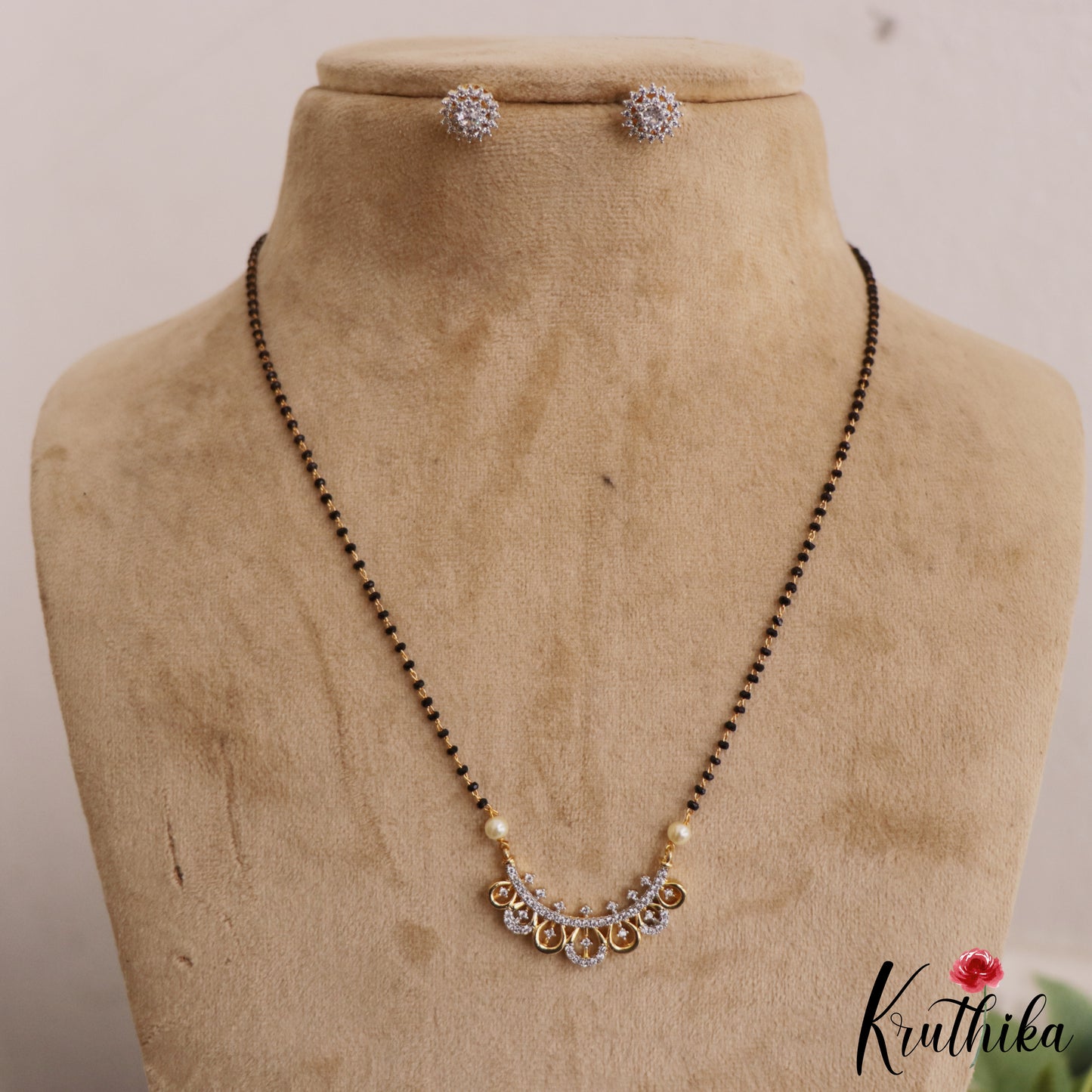 Elegant AD Stone Mangalsutra with Earrings Set NC2639