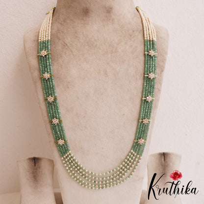 Sparkling Multi Layered crystal & Pearl statement Haaram with floral accents LH2081 (Available In 13 Colors)