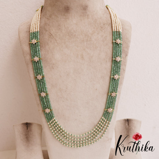 Sparkling Multi Layered crystal & Pearl statement Haaram with floral accents LH2081 (Available In 12 Colors)