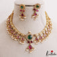 Trendy Floral Teardrop Motifs Kemp Choker With Pearl Drops NC3163
