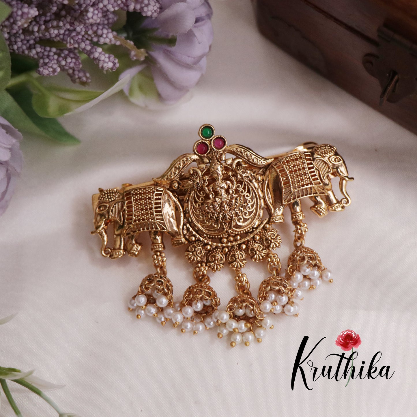 Beautiful Temple Lakshmi Hair Clip with Jhumkas Drops J241