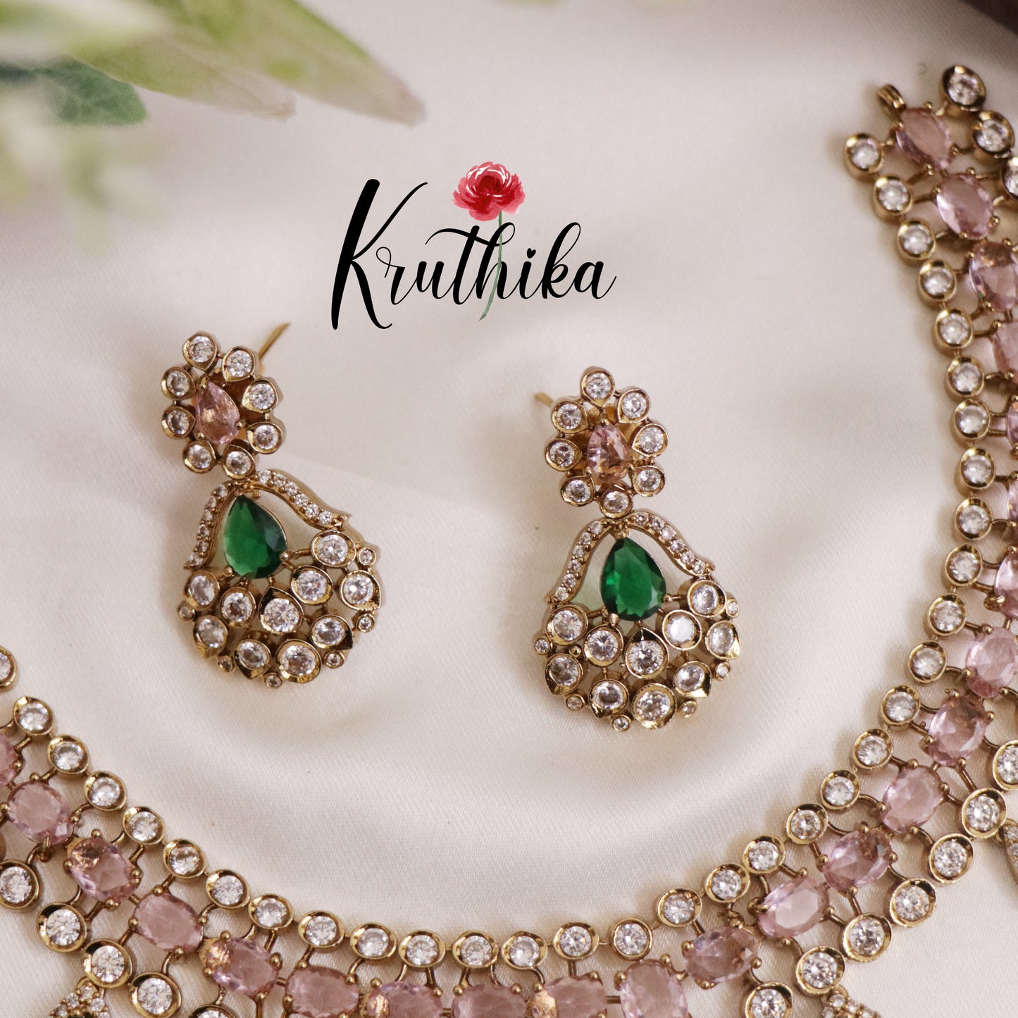 Gorgeous AD Victorian Necklace with Teardrop Pendant Drop NC2279 (Available in 4 Colors)