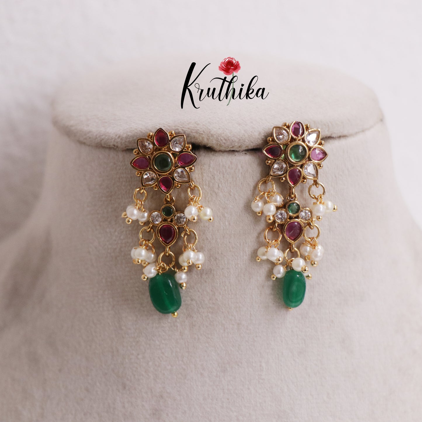Traditional Kemp Floral with Pearl Drops Earrings E798