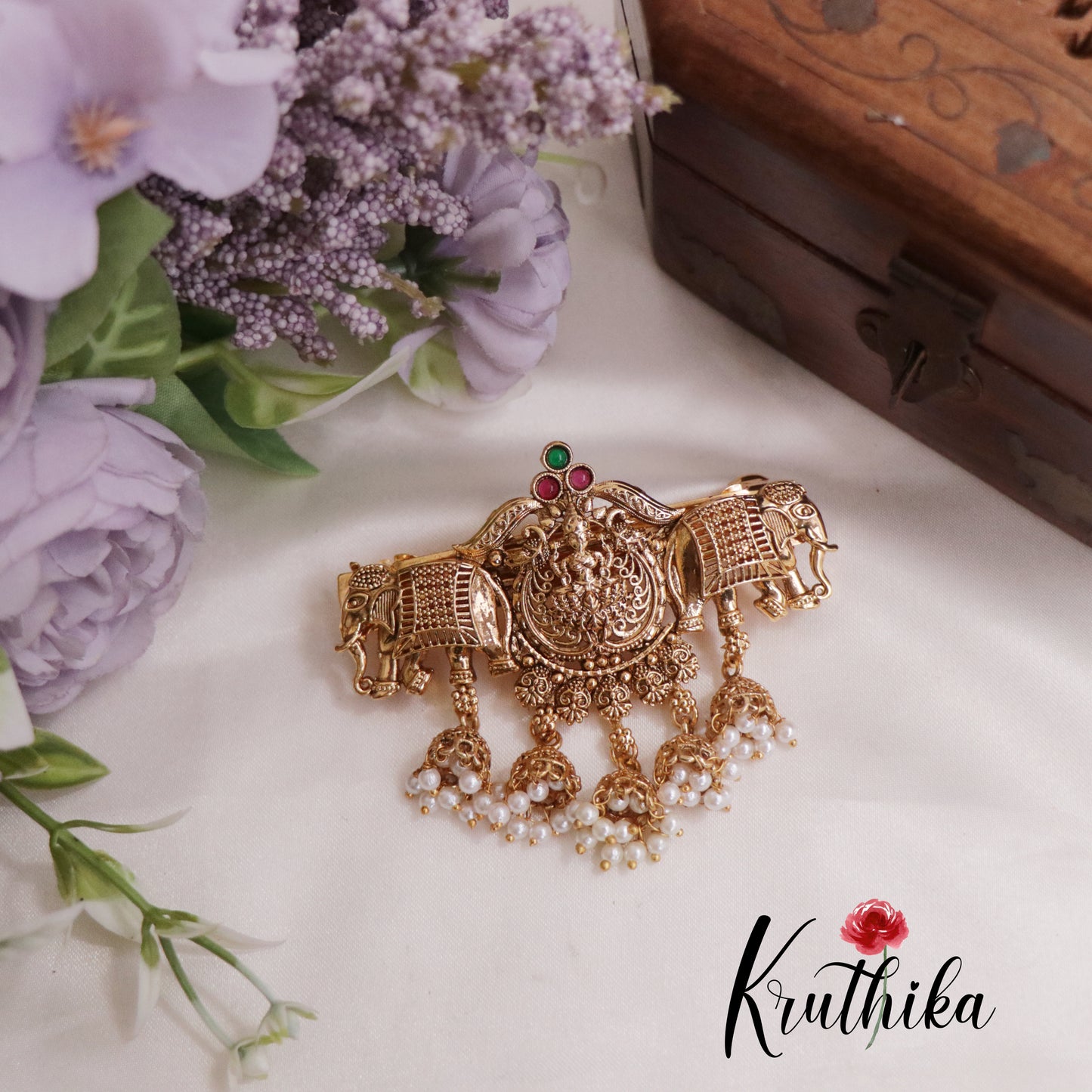 Beautiful Temple Lakshmi Hair Clip with Jhumkas Drops J241