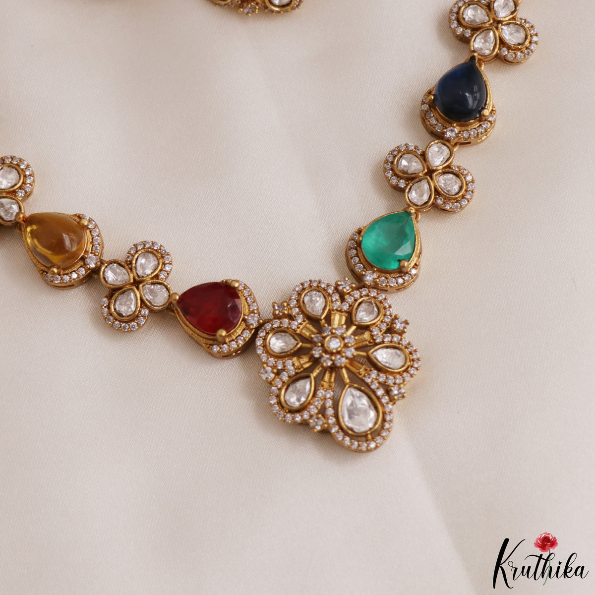 Trendy Polki & Moissanite Navaratna Necklace NC3307