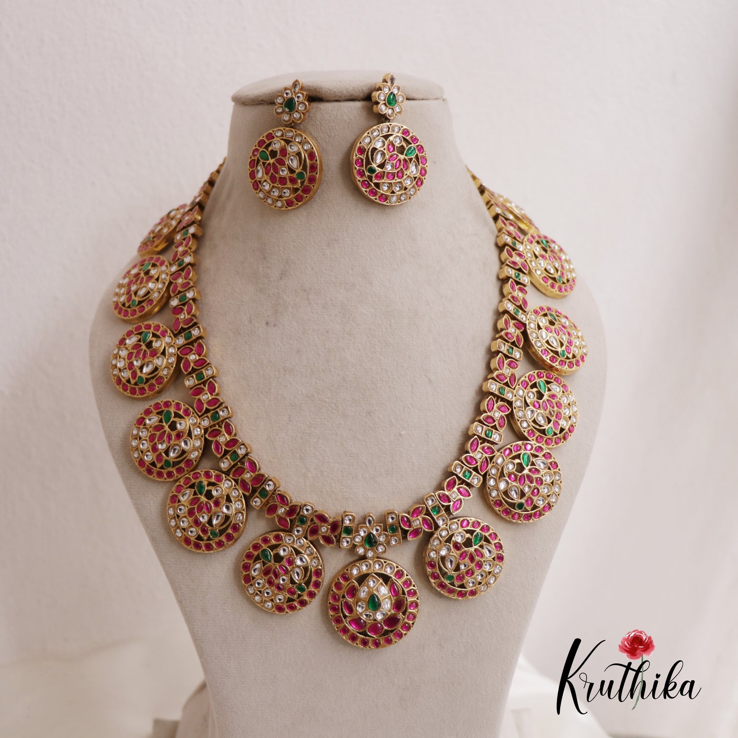 Elegant Bottu Peacock Floral Motifs Jadau Haaram LH2041