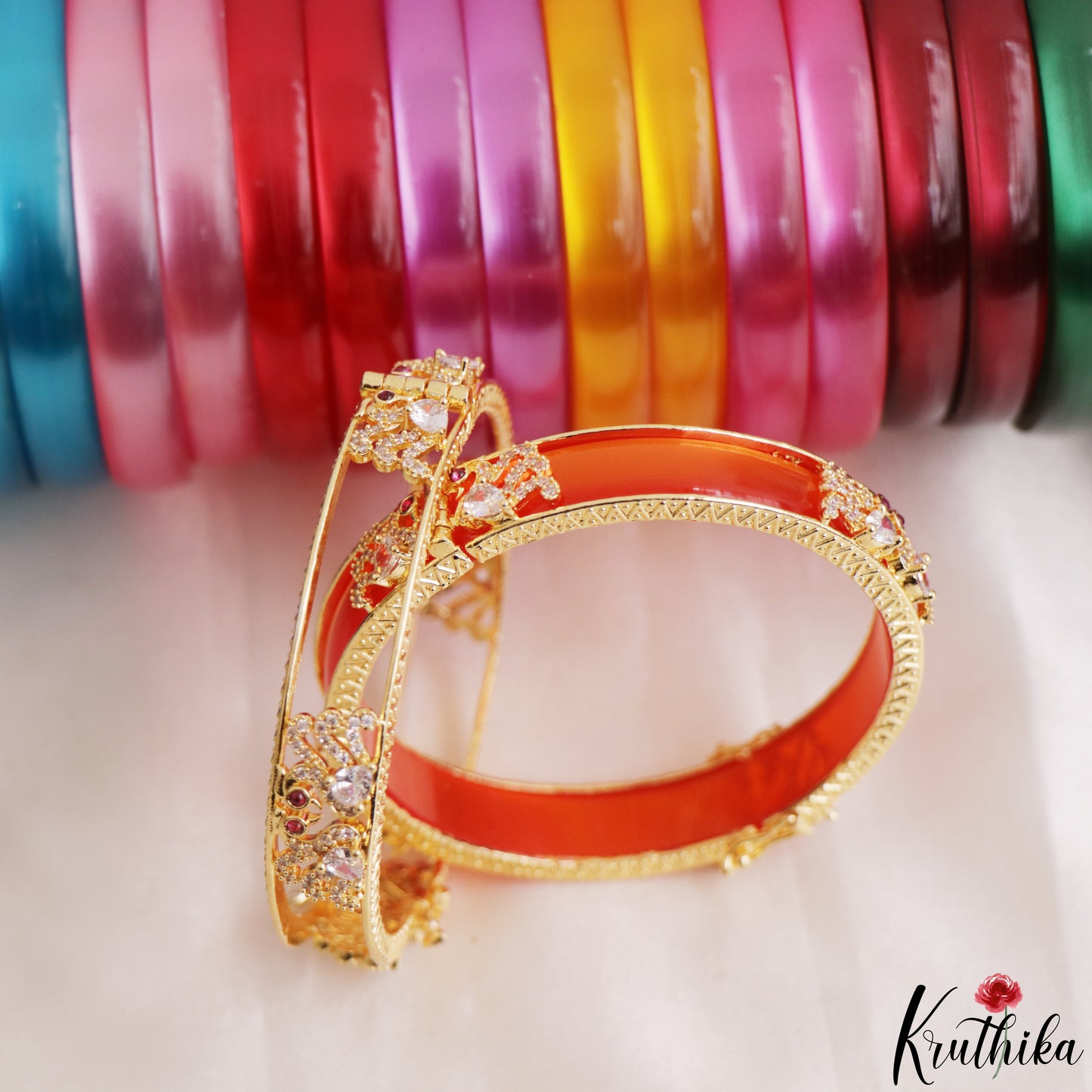 Trendy Openable CZ Frame Bangle With 12 in 1 Interchangeable Color Bangles B568
