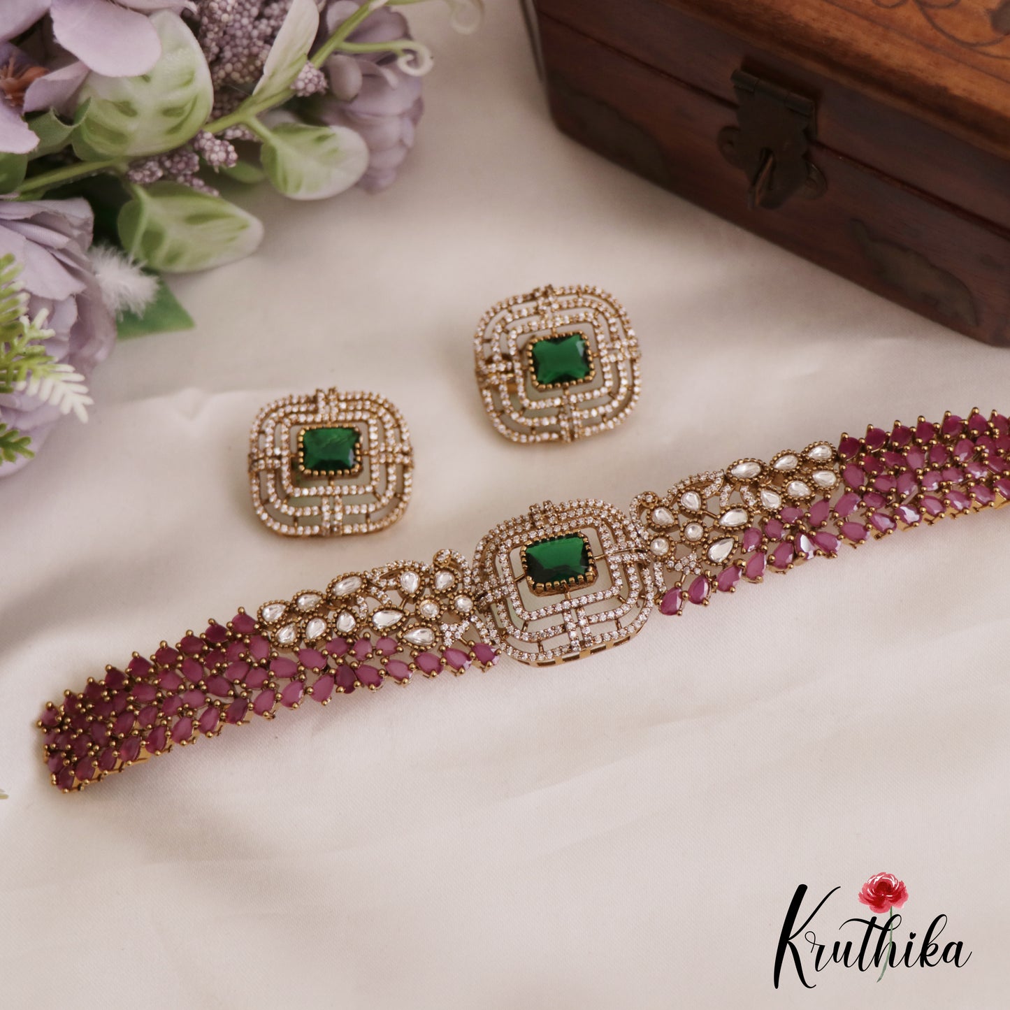 Sparkling Square Leaf Motifs AD Choker NC2736