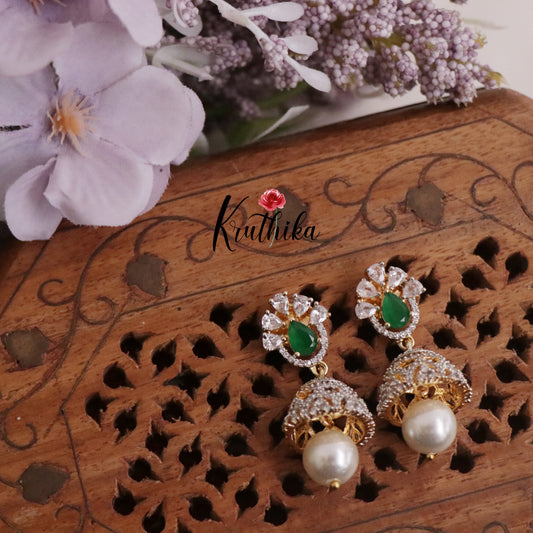 Gorgeous CZ Jhumka With Pearl Drops E656 ( Available in 2 Colours)