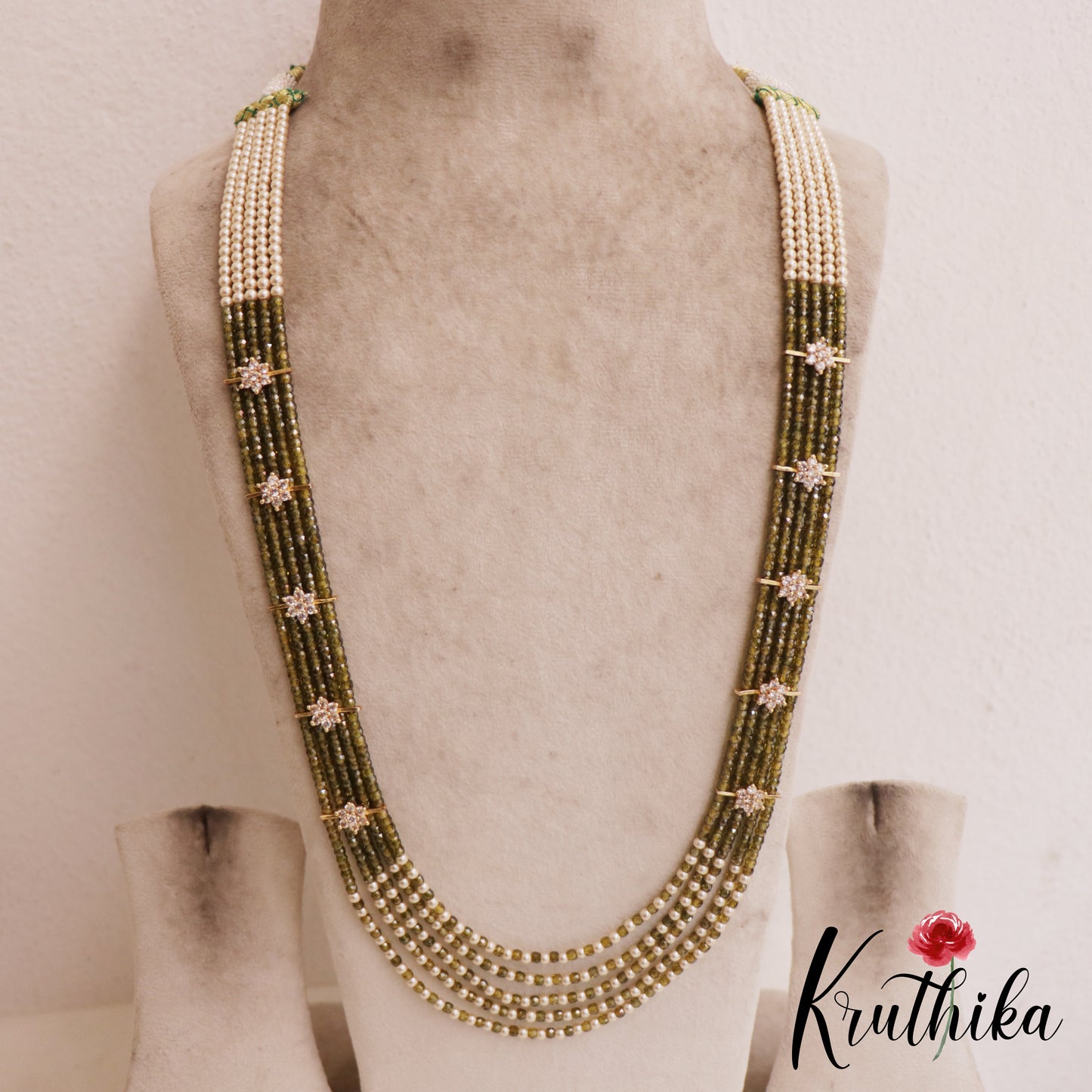 Sparkling Multi Layered crystal & Pearl statement Haaram with floral accents LH2081 (Available In 13 Colors)