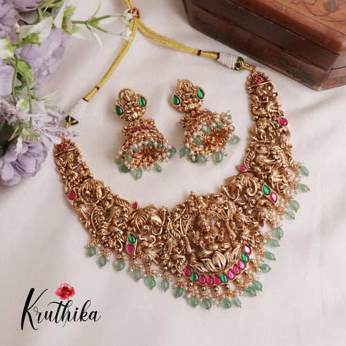 Premium Antique Gold A like Kundan Jadau Temple Necklace NC2012