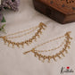 Trendy Floral Motifs Triple Layered AD Earchains With Pearl Drops EC209