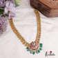 Beautiful Antique Kemp Floral and Kasu Mala Necklace with Green Beads NC2261