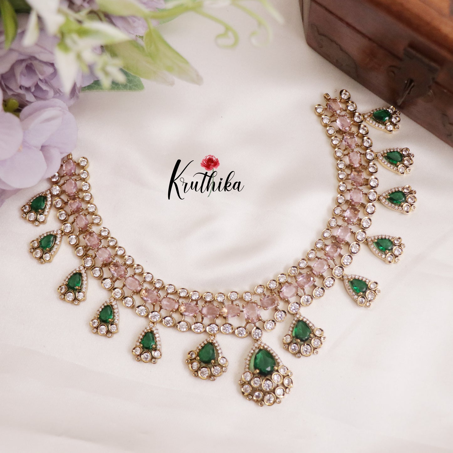 Gorgeous AD Victorian Necklace with Teardrop Pendant Drop NC2279 (Available in 4 Colors)