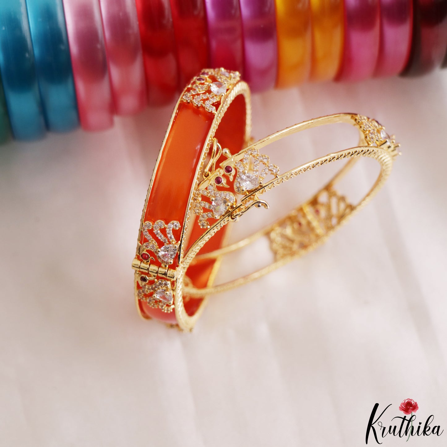 Trendy Openable CZ Frame Bangle With 12 in 1 Interchangeable Color Bangles B568