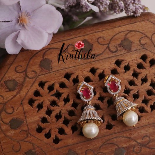 Trendy CZ Sparkling Jhumka with Pearl Drop E623 (Available in 2 Colours)