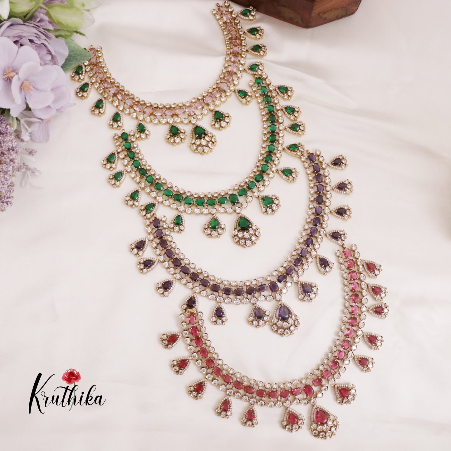Gorgeous AD Victorian Necklace with Teardrop Pendant Drop NC2279 (Available in 4 Colors)