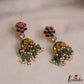 Trendy Floral Motifs Jadau Jhumkas With Green Bead Drops E1082