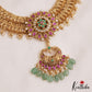 Stunning Antique Leaf Floral Motifs Necklace With Green Bead Drops NC2983