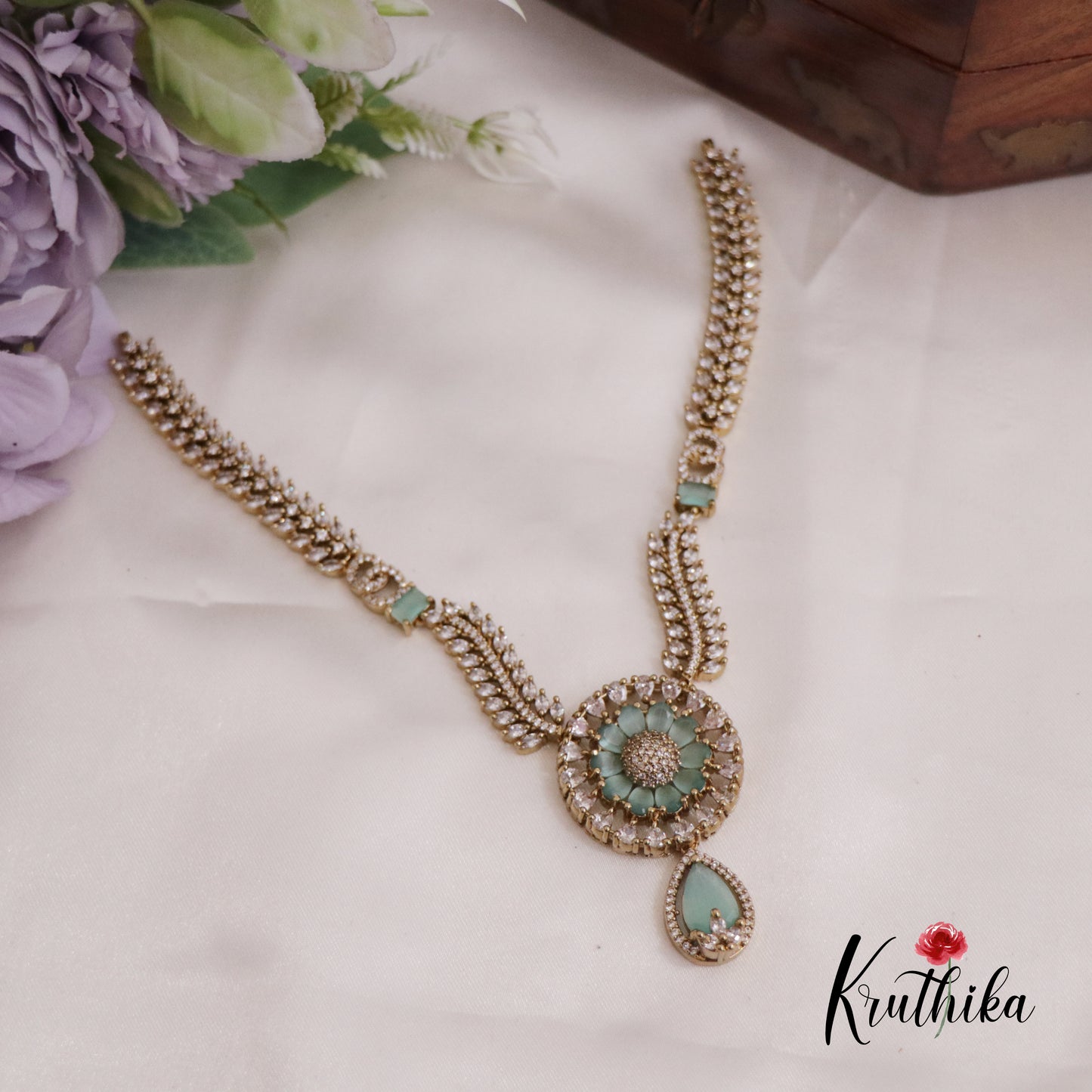 Beautiful AD Victorian Necklace with Floral Pendant Drop NC2333 (Available in 5 Colours)