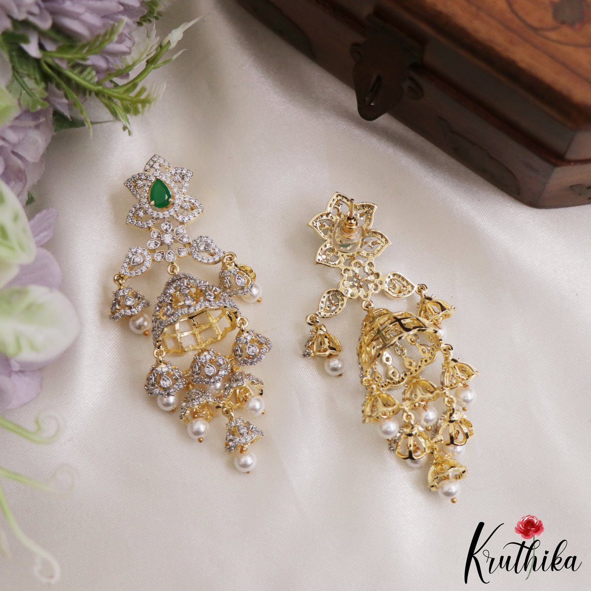 Gorgeous Emerald American diamonds Jhumakas E543