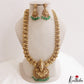 Premium Antique Nagas Lord Shiva Motifs Temple Haaram With Green Bead Drops LH2220