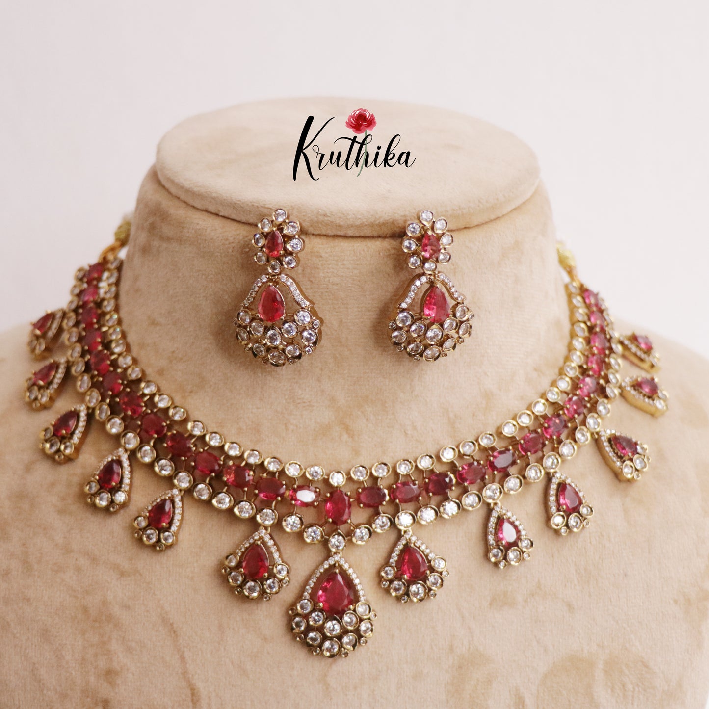 Gorgeous AD Victorian Necklace with Teardrop Pendant Drop NC2279 (Available in 4 Colors)