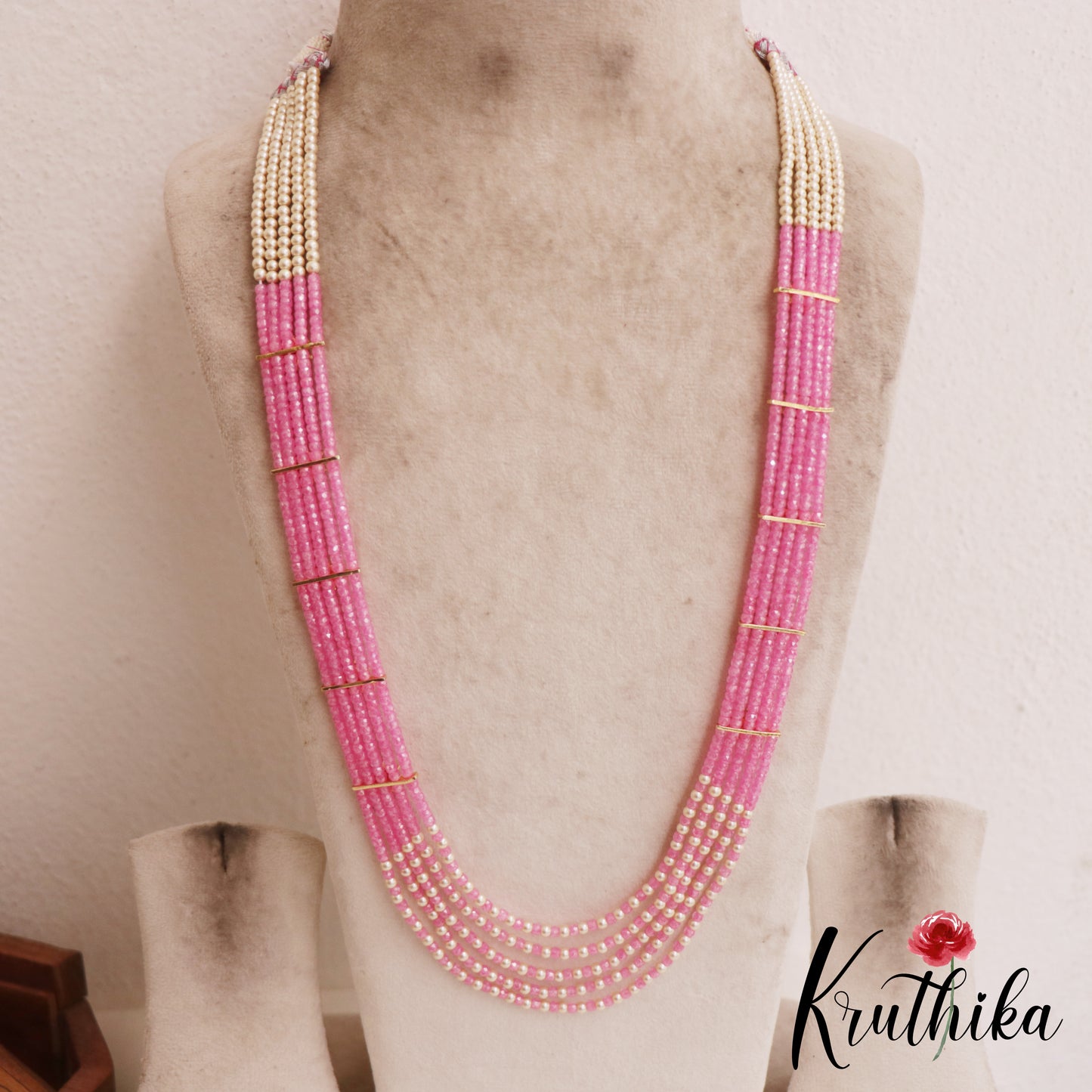 Sparkling Multi Layered crystal & Pearl statement Haaram with floral accents LH2081