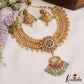Stunning Antique Leaf Floral Motifs Necklace With Green Bead Drops NC2983
