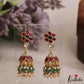 Trendy Floral Motifs Jadau Jhumkas With Green Bead Drops E1082