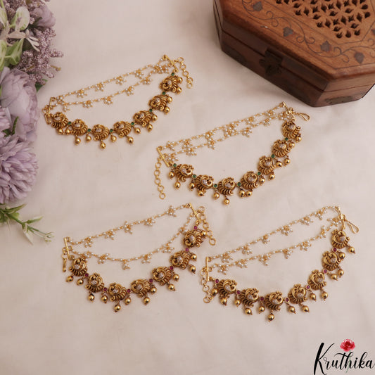 Beautiful Three Layer Peacock with Golden Beads Drops Earchains EC95 (Available In 2 Colors)