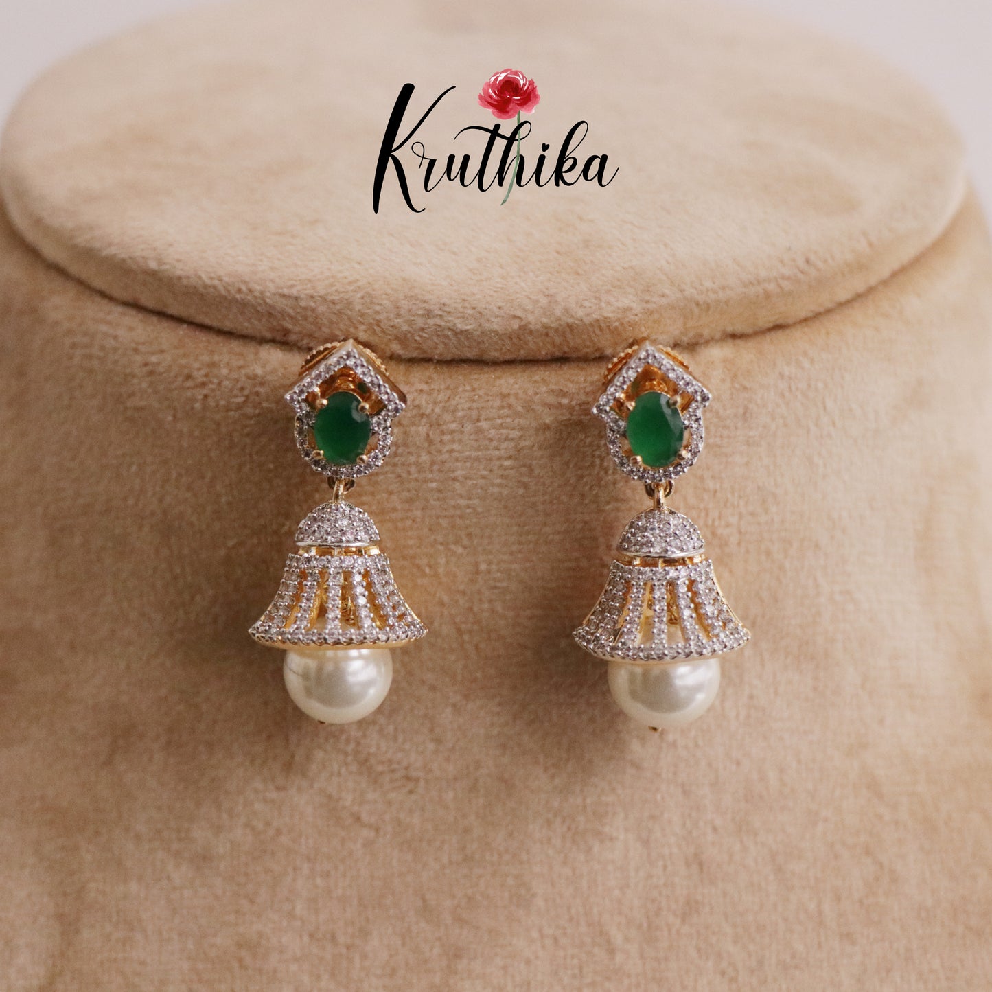 Trendy CZ Sparkling Jhumka with Pearl Drop E623 (Available in 2 Colours)