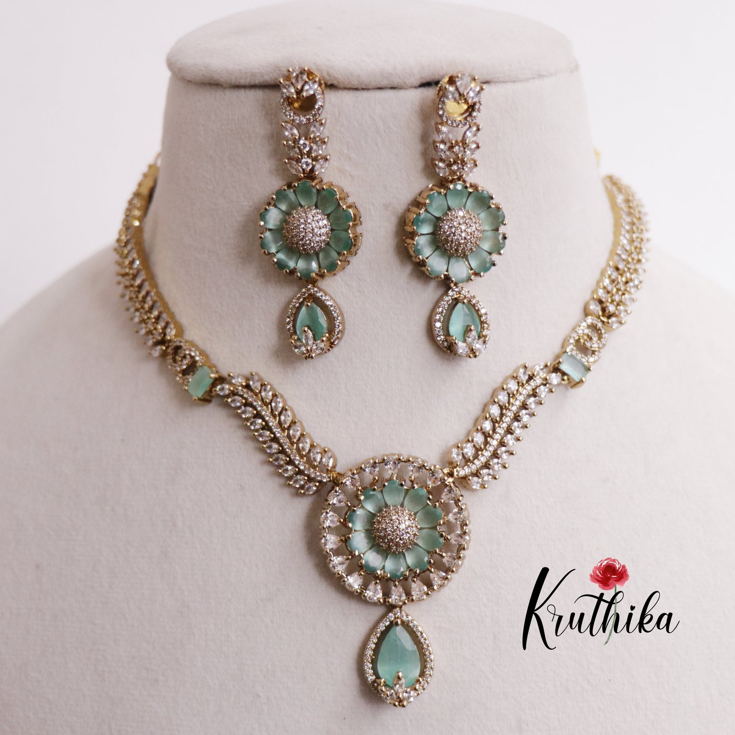 Beautiful AD Victorian Necklace with Floral Pendant Drop NC2333 (Available in 5 Colours)