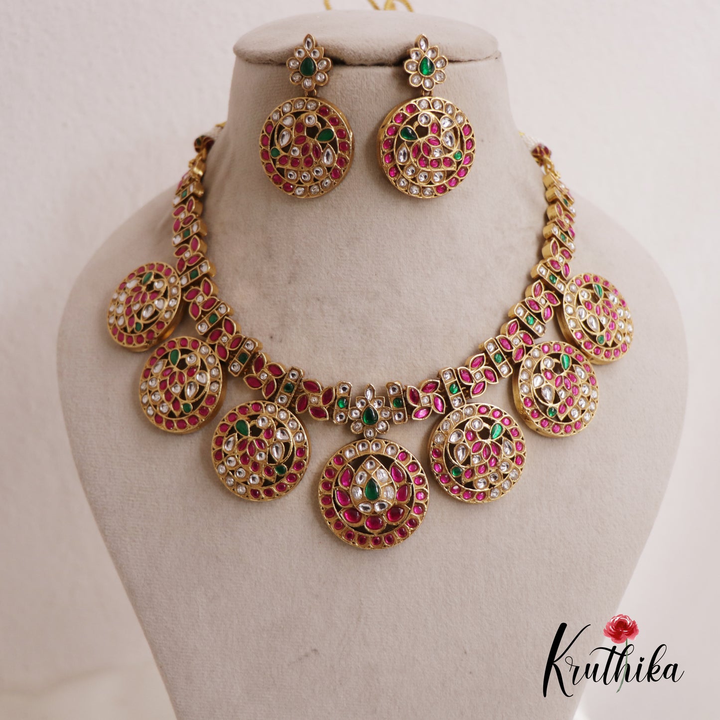 Elegant Bottu Peacock Floral Motifs Jadau Haaram NC2657