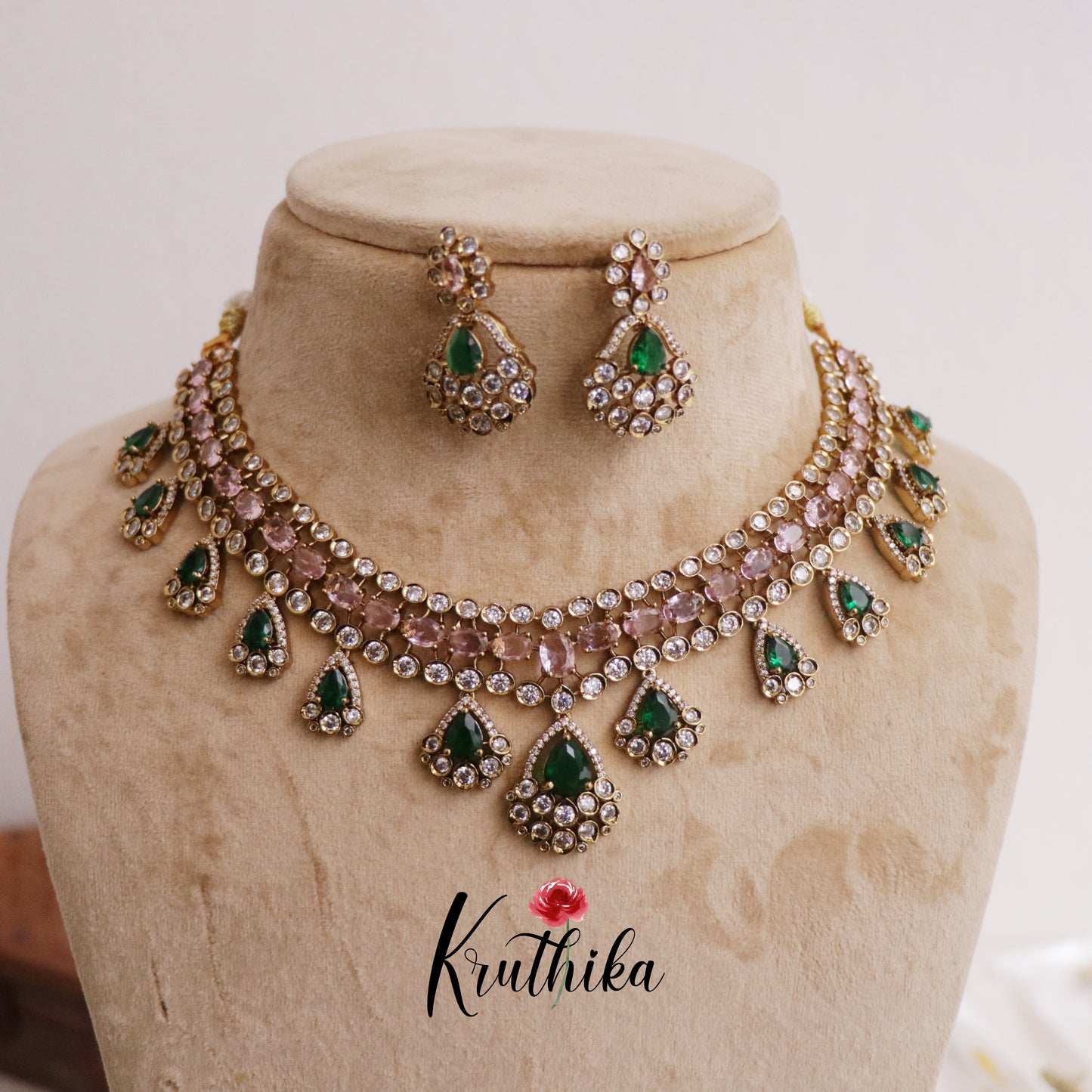 Gorgeous AD Victorian Necklace with Teardrop Pendant Drop NC2279 (Available in 4 Colors)