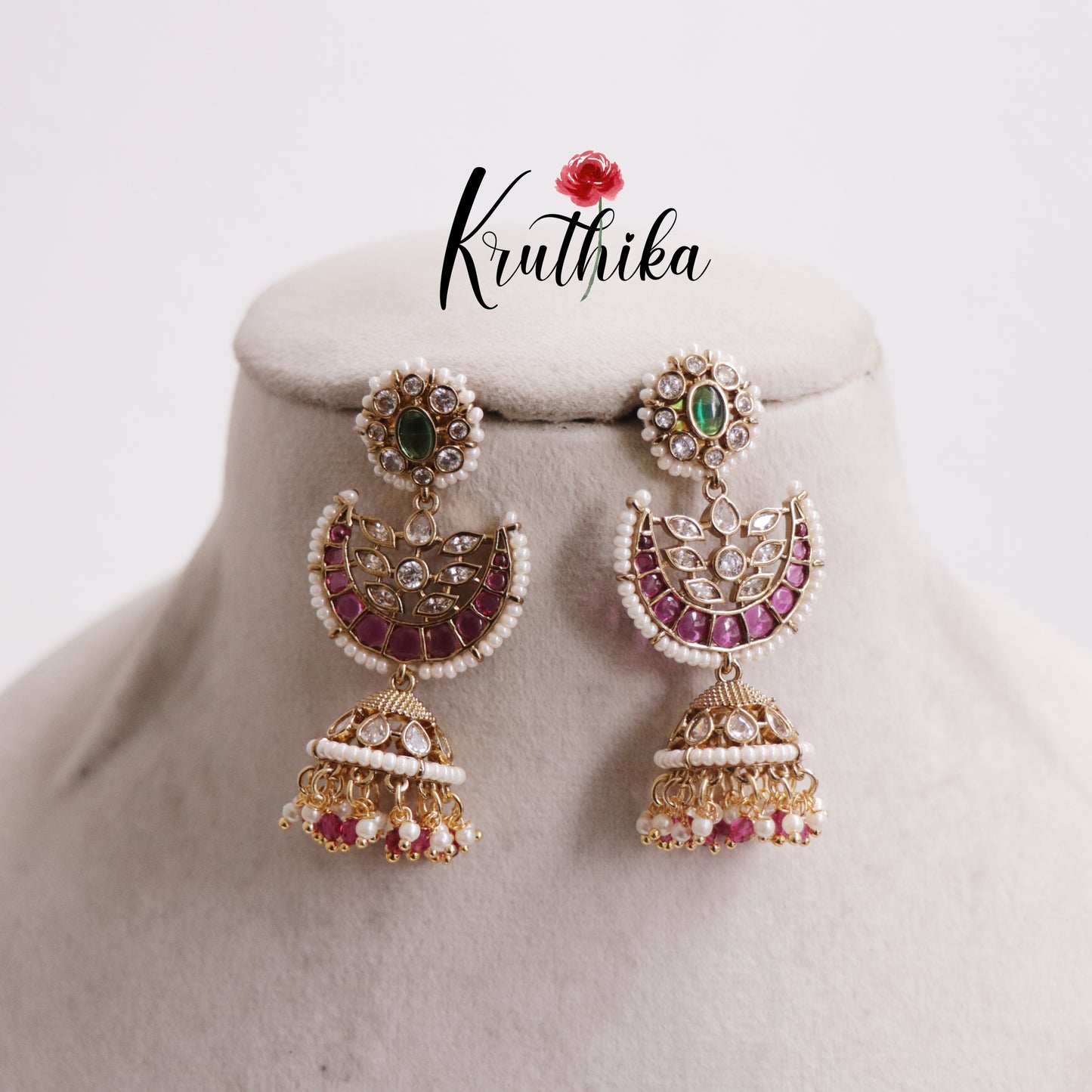 Elegant Kemp Floral Jhumkas With Pearl Drops Earrings E805