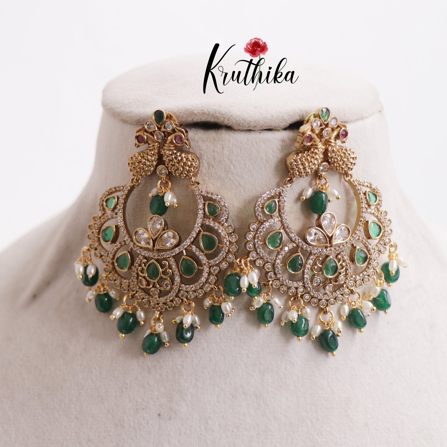 Stunning Kemp Peacock Teardrop With Pearl Drops Earrings E810