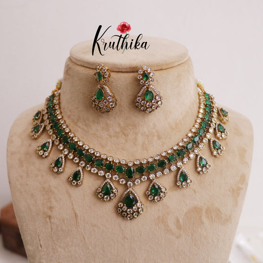 Gorgeous AD Victorian Necklace with Teardrop Pendant Drop NC2279 (Available in 4 Colors)