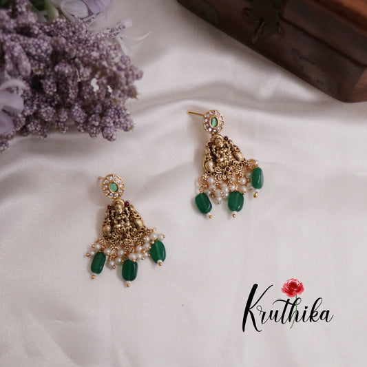 Beautiful Antique Peacock and Temple Lakshmi Pendant Necklace with Green Beads Drop NC2238