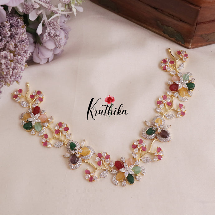 Beautiful CZ Mutli Stone Flower Desing Necklace Set NC2007