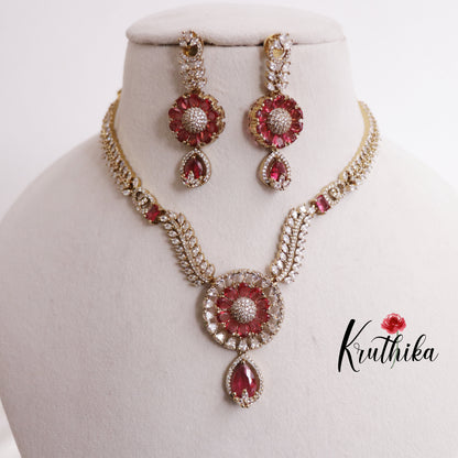 Beautiful AD Victorian Necklace with Floral Pendant Drop NC2333 (Available in 5 Colours)