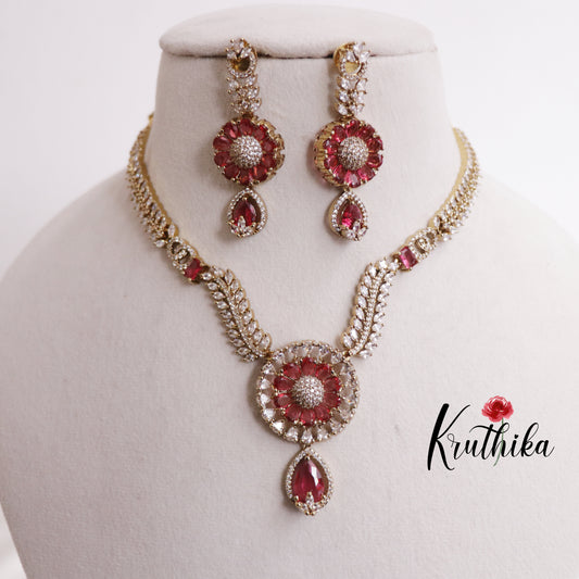 Beautiful AD Victorian Necklace with Floral Pendant Drop NC2333 (Available in 5 Colours)