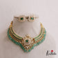 Gorgeous Floral Leaf Motifs Jadau Choker With Green Bead Drops NC2689 (Available In 2 Colors)