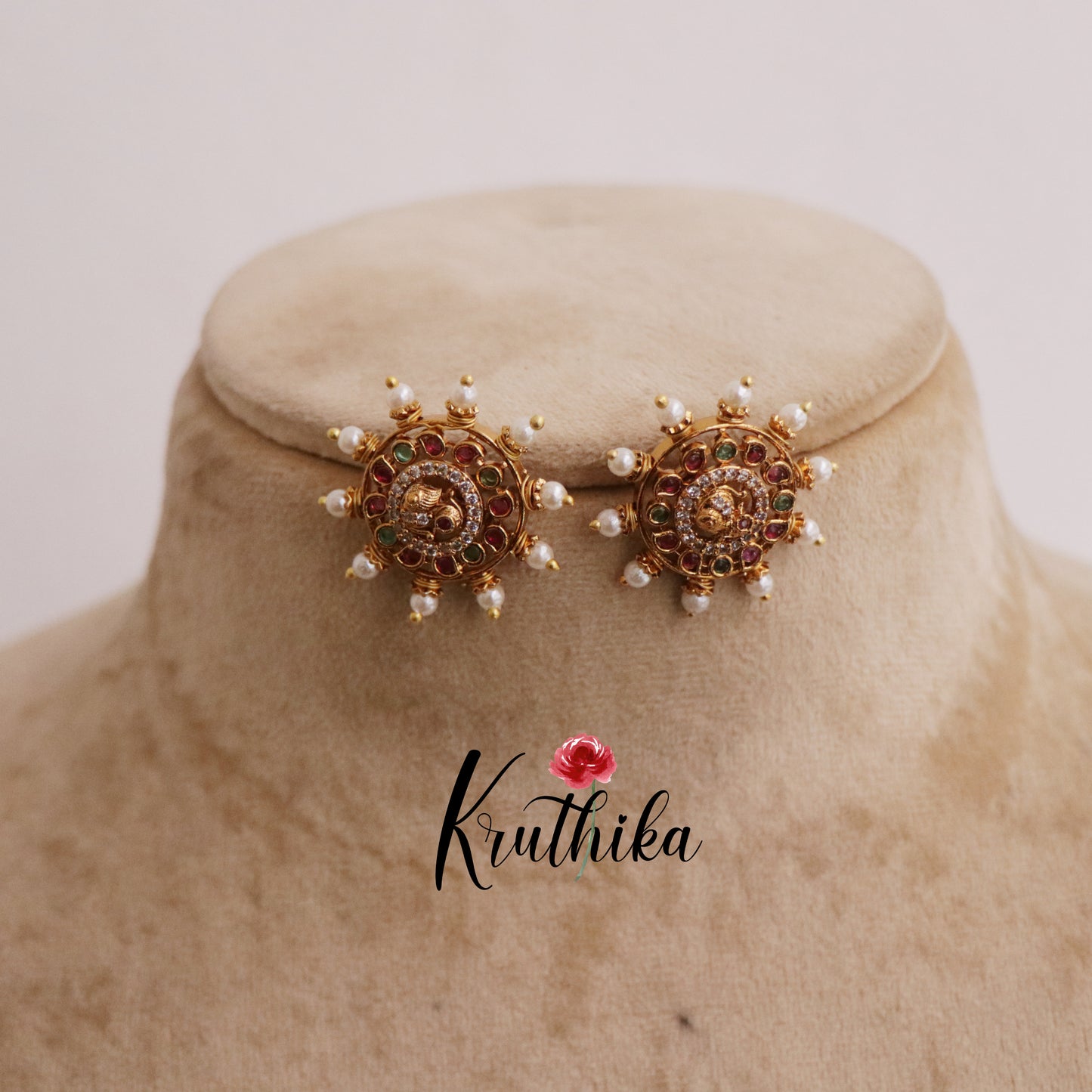 Trendy Antique Peacock Chakra Pearl Earstuds E689 (Available in 3 Colors)