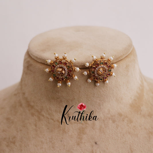 Trendy Antique Peacock Chakra Pearl Earstuds E689 (Available in 3 Colors)