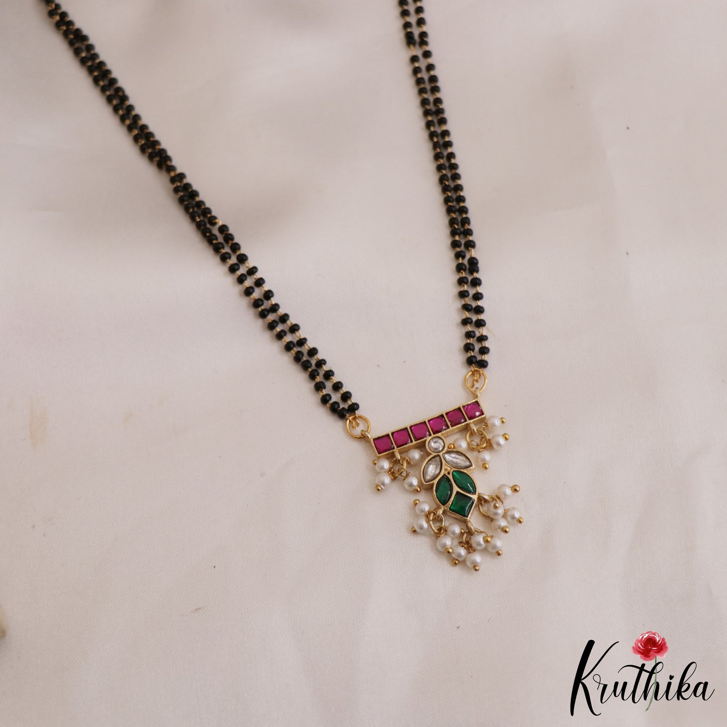 Classic Leaf Motifs Jadau Mangalsutra NC2636 (Available in 3 Colours)